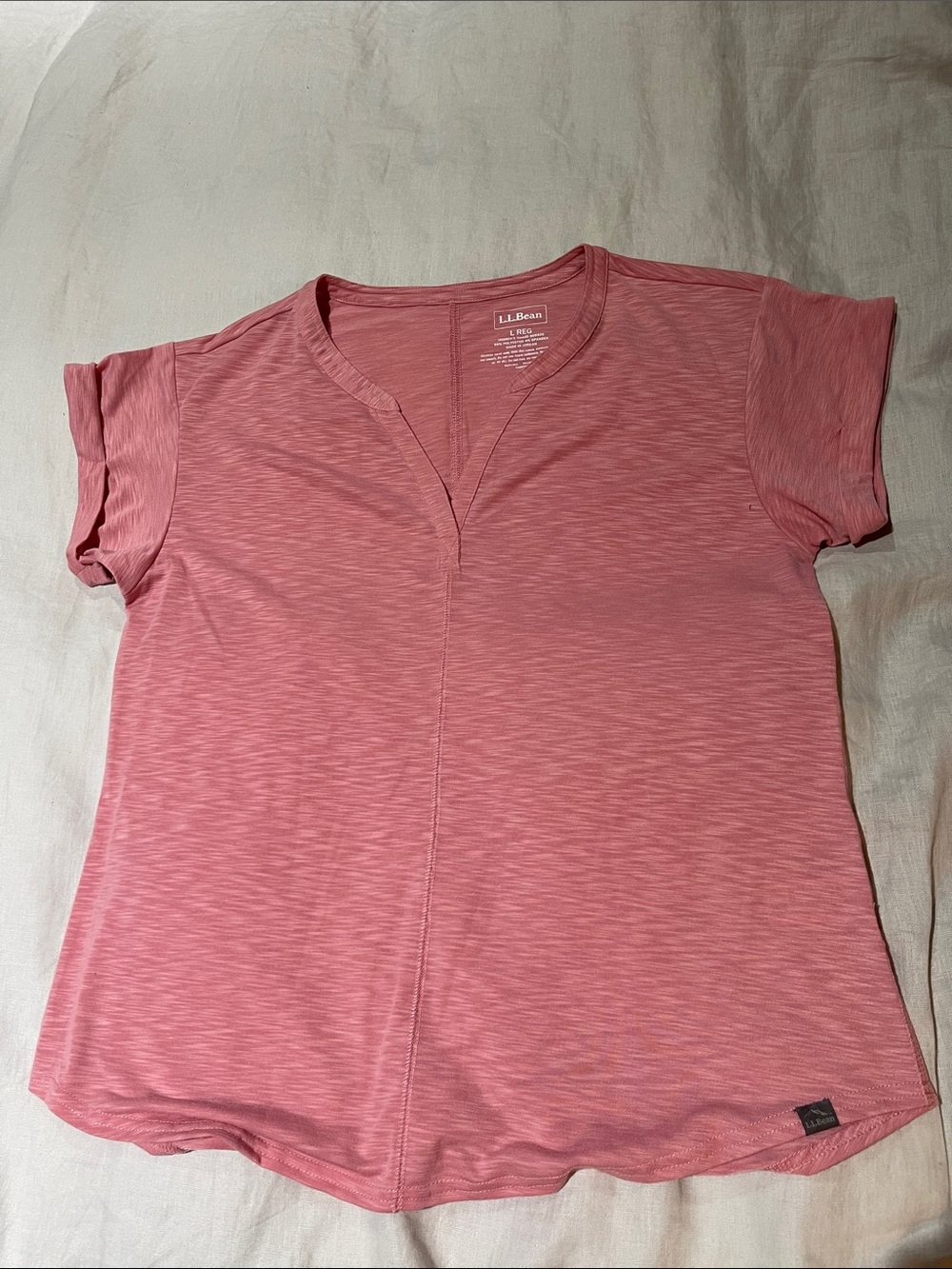 L.L. Bean Women’s Dusty Rose Short Sleeve Split-Neck Tee